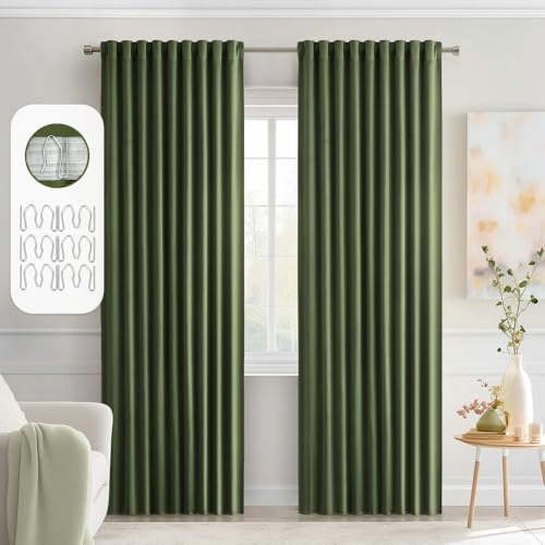 Olive Green Back Tab Blackout Curtains 52x84 Inch Length 2 Panel Set (Olive Green / 52"W x 84"L (Pack of 2))