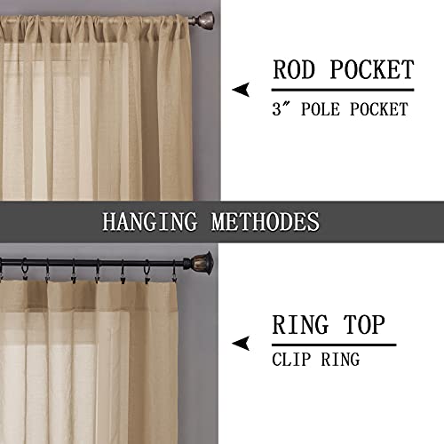 Sheer Curtains Linen Textured Bedroom Curtain Sheers Light Filtering Rod Pocket Voile Curtains for Living Room (54"W x 63"L (Pack of 2) / Beige)