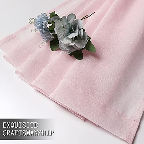 Short Sheer Curtains Linen Textured Bedroom Curtain Sheers Light Filtering Rod Pocket Voile Curtains for Living Room (54"W x 45"L (Pack of 2) / Pink)