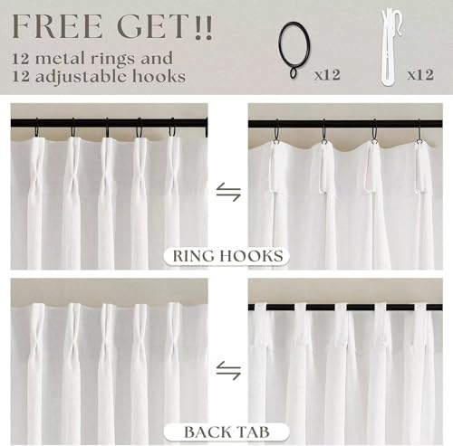 Beige White Pinch Pleat Semi Sheer Linen Curtain W70xL90 1 Panel (Beige White / 70"W x 90"L (Pack of 1))