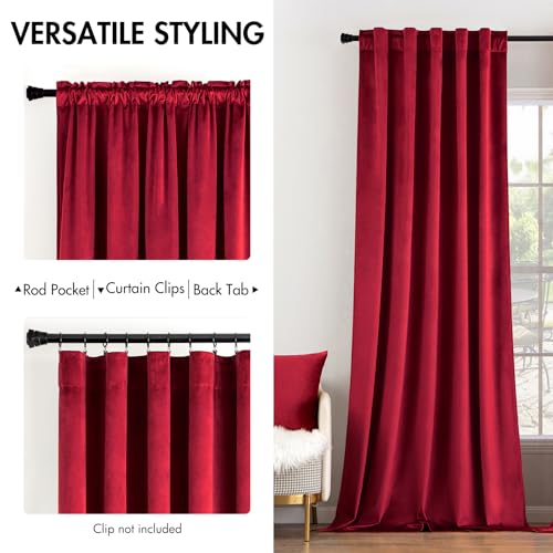 Velvet Curtains 52x72 inches 2 Panels Red Blackout Curtains (Red / 52"W x 72"L (Pack of 2))