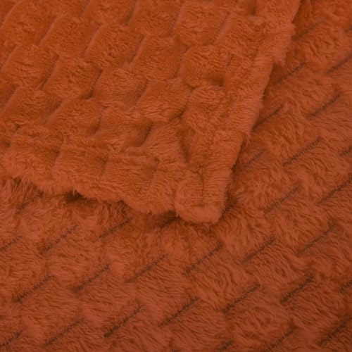 Burnt Orange Throw Blanket 50"×60" Fuzzy 3D Jacquard Decorative (Burnt Orange / 50"×60”)