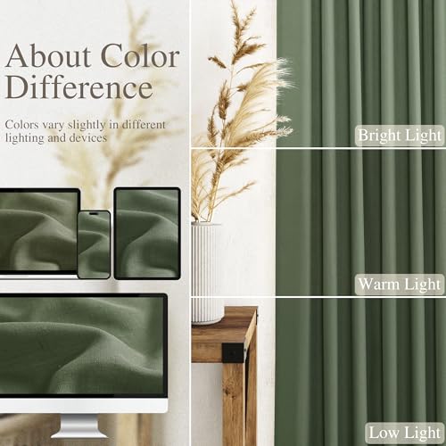 Olive Green Linen Blend Semi Sheer Curtains 108 Inches Long x 60 Inches Wide (60"W x 108"L (Pack of 2) / Loden)