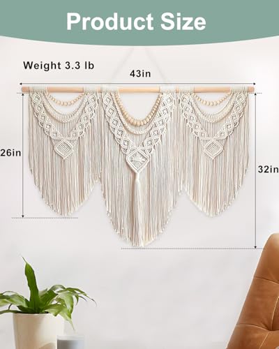 Large Macrame Wall Hanging Handmade Boho Tapestry (Beige)