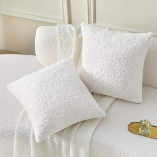 Pack of 2 Faux Fur Teddy Boucle Pillow Covers 20x20 Inch (Cream White / 20" x 20" (Pack of 2))