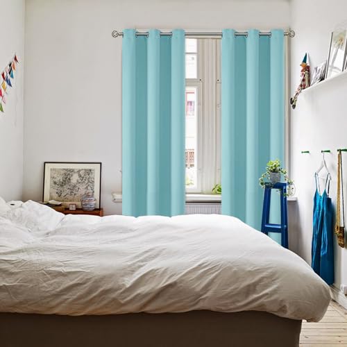 Baby Blue Blackout Curtains for Living Room 84 Inch Long (Baby Blue / 46"W x 84"L (Pack of 2))