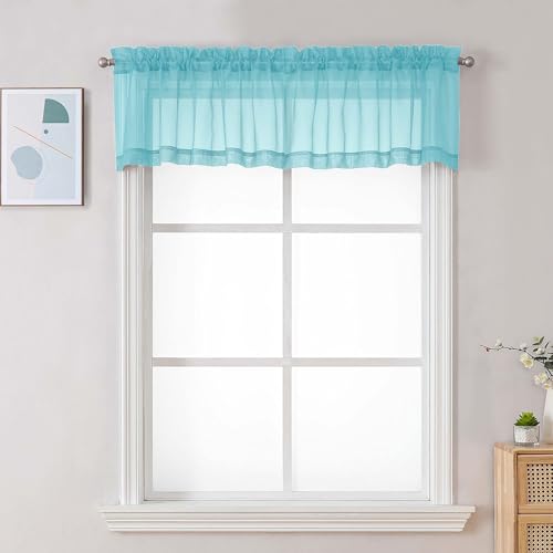 Sheer Valances for Windows (Aqua / 42"W x 14"L (Pack of 2))