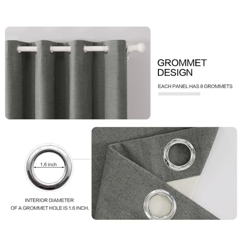 100% Blackout Linen Curtains for Bedroom 52x90 Inches Dark Grey (Dark Grey / 52"W x 90"L (Pack of 2))