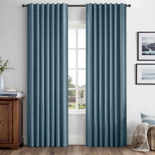 100% Blackout Linen Curtains 42 x 63 Inch Stone Blue 2 Panels (Stone Blue / 42"W x 63"L (Pack of 2))