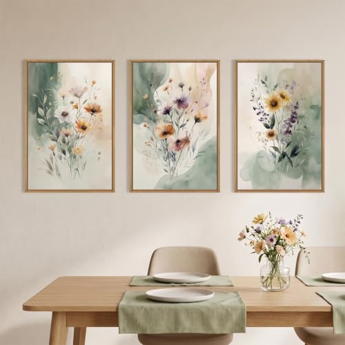Large Vintage Wildflower Framed Canvas Wall Art (Watercolor Flower Wall Art / 36"L x 24"W)