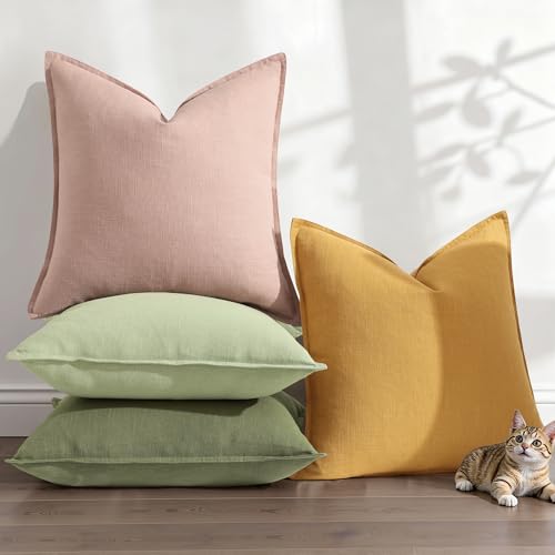 Fall Pink Linen Throw Pillow Covers 24x24 Set of 2 (Pink / 24" x 24" (Pack of 2))