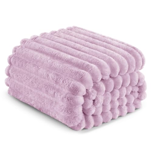 Striped Queen Size Fleece Blanket for Bed (Lilac Purple / Queen ( 90x90 IN ))