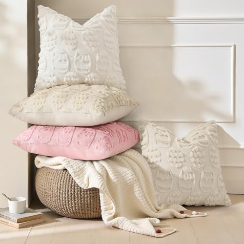 Cream White Faux Fur Egg Throw Pillow Covers 18x18 Set of 2 (18" x 18" (Pack of 2) / Eggs Cream White)
