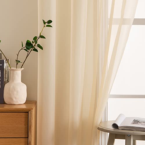 Cream Beige Sheer Curtains 38 X 45 Inches (Cream Beige / 38"W x 45"L (Pack of 2))