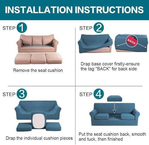 4 Piece Sofa Covers for 3 Cushion Couch Sofa Slipcover Soft Couch Cover for Dogs Washable Furniture Cover with 3 Individual Large Cushion Covers Feature Fabric (L Sofa (3 Cushion) / Dusty Blue)