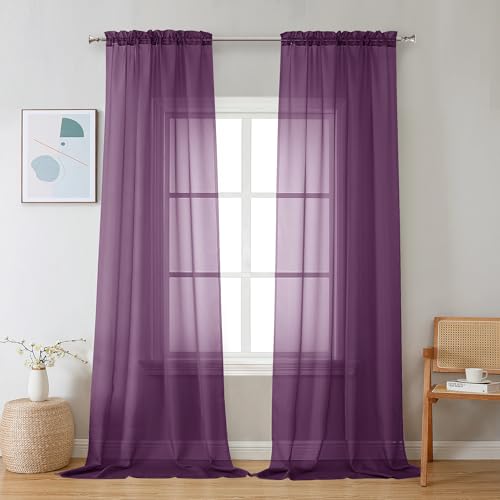 Plum Sheer Curtains 96 inches Long 2 Panels (Plum / 42"W x 96"L (Pack of 2))