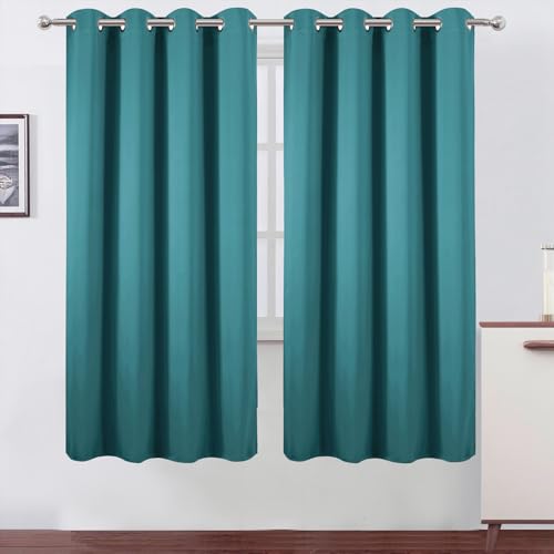 Blackout Curtains 66 x 72 Inch Long Sea Teal Curtains Set of 2 Panels Room Darkening Curtains for Bedroom and Living Room (Sea Teal / 66"W x 72"L (Pack of 2))