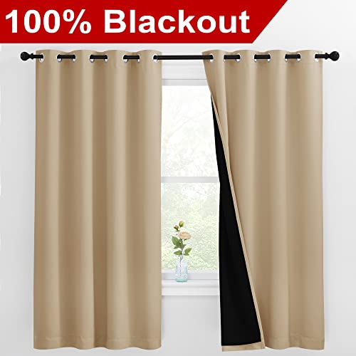 Bedroom Full Blackout Curtain Panels (Biscotti Beige / 55"W x 68"L (Pack of 2))