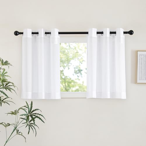 White Short Kitchen Curtains Over Sink 30 inches Long 2 Panels (White / 42"W x 30"L (Pack of 2))