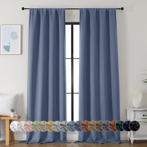Ava Denim Blue Blackout Curtains for Bedroom 96 Inches Long 2 Panels (Denim Blue / 40"W x 96"L (Pack of 2))