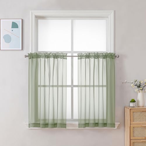 Sage Green Sheer Curtains 30 inch Length 2 Panels (Sage Green / 42"W x 30"L (Pack of 2))