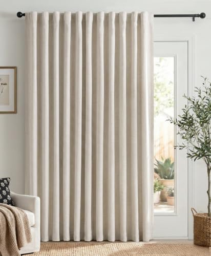 Linen Textured Total Blackout Sliding Door Curtains 84 Inches Long (Alba | Cream / 100"W x 84"L (Pack of 1))