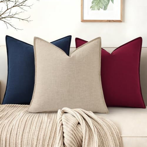 Fall Burgundy Linen Throw Pillow Covers 22x22 Set of 2 (Burgundy / 22" x 22" (Pack of 2))