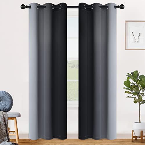 Ombre Black to Grey White Curtains for Living Room 42Wx84L (42"W x 84"L (Pack of 2) / Black)
