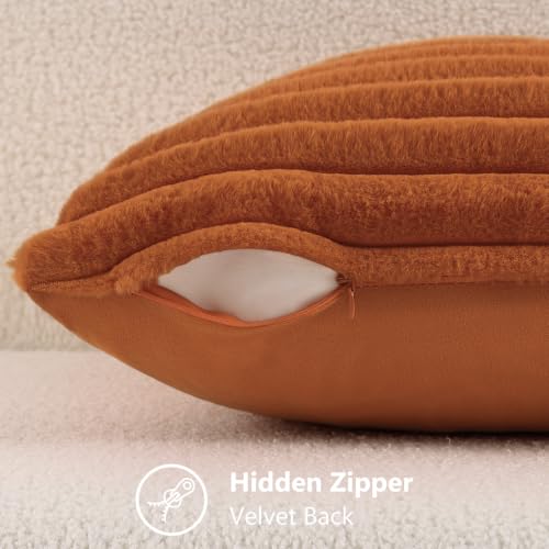 Fall Faux Fur Throw Pillow Covers 18x18 Set of 2 Light Rust (Light Rust / 18" x 18" (Pack of 2))