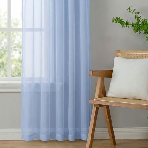 Sheer Curtains 84 inches Long 2 Panels Set for Living Room (Demin / 42"W x 84"L (Pack of 2))