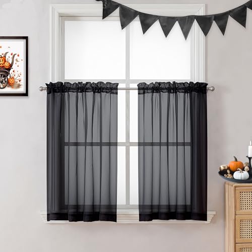 Black Sheer Curtains 36 inches Long (Black / 42"W x 36"L (Pack of 2))