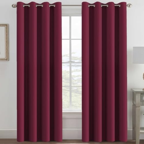 Light Blocking Blackout Curtains Window Treatment Thermal Insulated Grommet Energy Saving Curtains (52"W x 90"L (Pack of 1) / Burgundy Red)