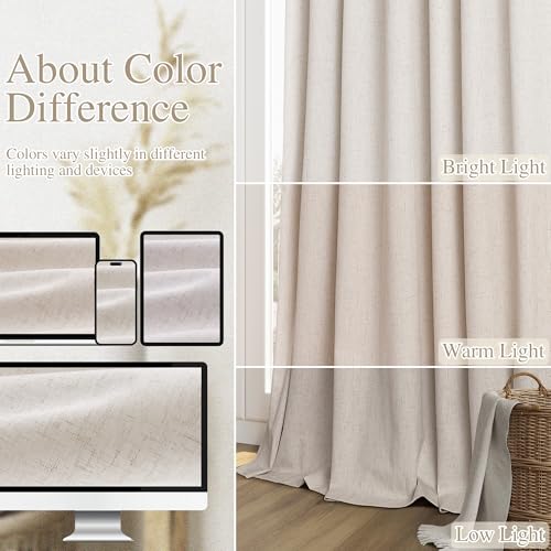 100% Blackout Curtains 108 Inch Length 2 Panels Set for Living Room Bedroom Back Tab Thermal Insulated Black Out Linen Drapes Room Darkening Window Curtains 108 Inches Long (Sand Beige / 52"W x 108"L (Pack of 2))