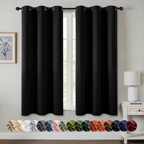 Blackout Curtains for Bedroom Bathroom 2 Panels 40" x 68" Long Black (Black / 40"W x 68"L (Pack of 2))