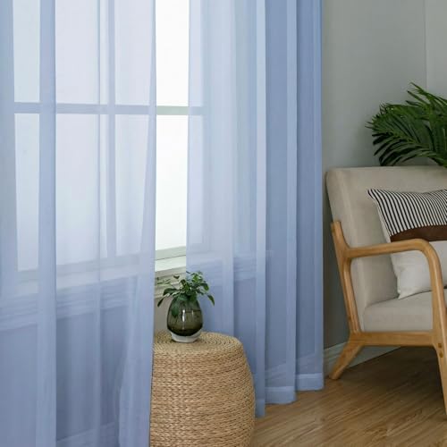 Sheer Curtains 78 Inches Long 2 Panels Set for Bedroom Living Room (Demin / 42"W x 78"L (Pack of 2))