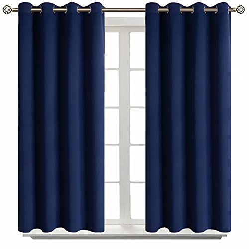 Navy Blue Blackout Curtains for Bedroom 45 Inch Long (Navy / 52"W x 45"L (Pack of 2))