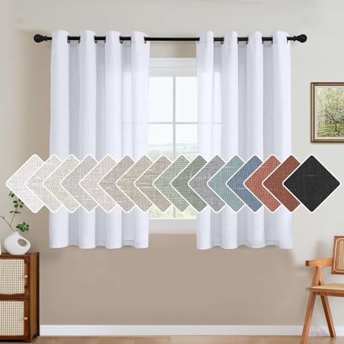 Elegant Natural Linen Blended Energy Efficient Light Filtering Linen Semi Sheer Textured Curtains (52"W x 45"L (Pack of 2) / Bright White)