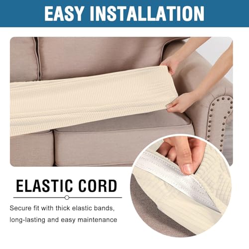Super Stretch Individual Seat Cushion Covers Sofa Covers Couch Cushion Covers Slipcover Sets Thick Jacquard Textured Twill Fabric (Cream / 1 Cushion Chair)