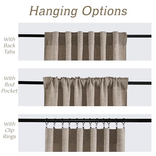 Linen Semi Sheer Curtains for Bedroom Living Room 96 inches Long (Z - Oatmeal / 52"W x 96"L (Pack of 2))