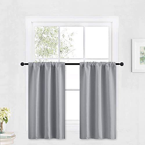 Kitchen Blackout Window Curtains Over Sink 36 inch Length (Silver Grey / 29"W x 36"L (Pack of 2))