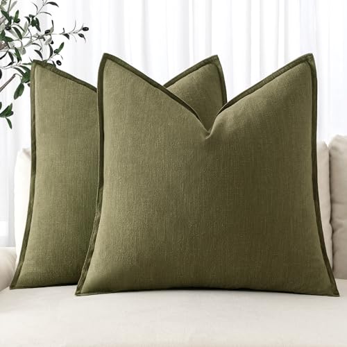 Decorative Linen Euro Sham Pillow Covers 24x24 Inch Green (Green / 24" x 24" (Pack of 2))
