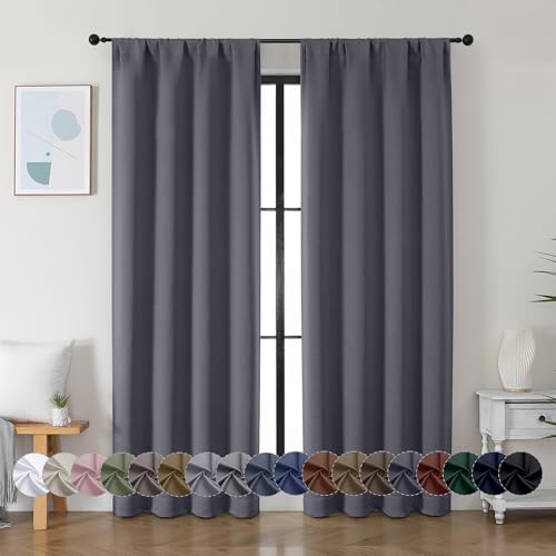 Ava Grey Blackout Curtains for Bedroom 72 Inch Length 2 Panels Set (Grey / 40"W x 72"L (Pack of 2))