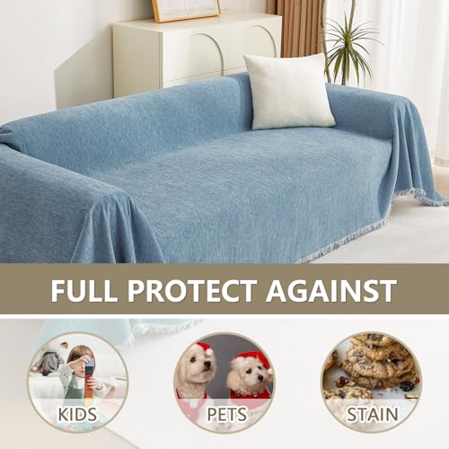 Couch Cover Sofa Covers (91" x 118" / Tassels Edge-blue)