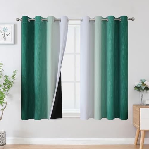Green and Greyish White Blackout Curtains 52Wx54L 2 Panels (Green and Greyish White / 52"W x 54"L (Pack of 2))