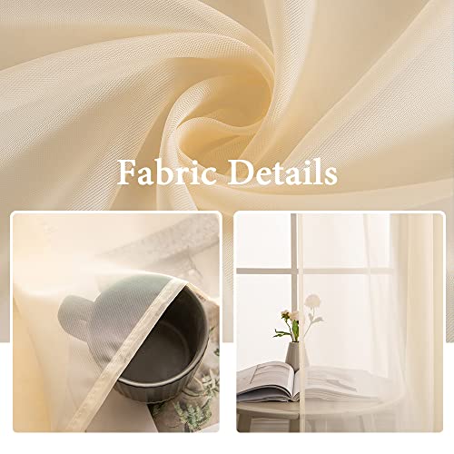 Cream Beige Sheer Curtains 38 X 72 Inches (Cream Beige / 38"W x 72"L (Pack of 2))