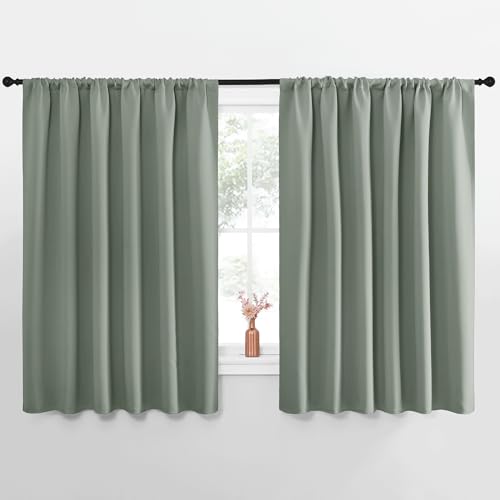 Window Curtains Blackout Drapes (Greyish Green / 62"W x 63"L (Pack of 2))
