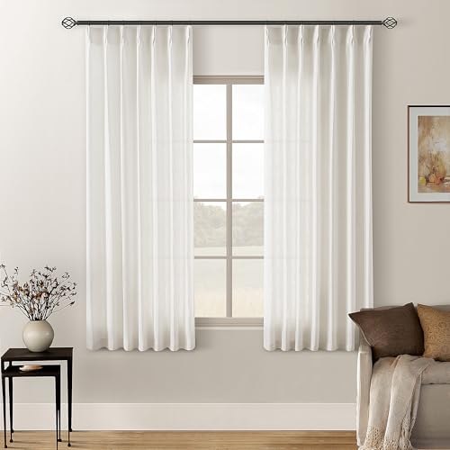 Natural Pinch Pleated Linen Curtains 63 Inch Length 2 Panels Set (Natural / 40"W x 63"L (Pack of 2))