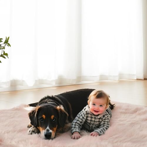 Faux Fur Sheepskin Rug for Living Room (4' x 6' (Rectangular) / Pink)