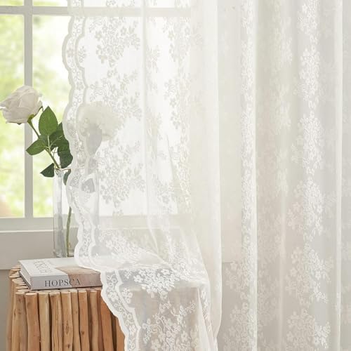 Vintage Lace Curtains 120 Inches Long (Ivory / 52"W x 120"L (Pack of 2))