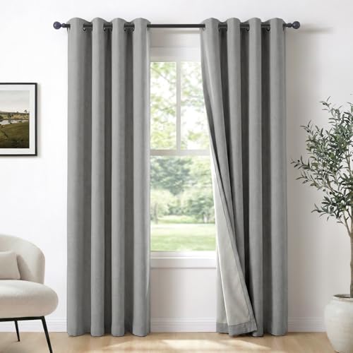 100% Blackout Linen Curtains 72 Inch Long 2 Panels Set (Fog | Grey / 50"W x 72"L (Pack of 2))